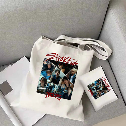 レトロ Stray Kids ATE アルバム グラフィック トートバッグ Stray Kids ChkChkBoom キャンバスバッグ Stray Kids Kpop ファッション ショルダーバッグ レディース トートバッグ