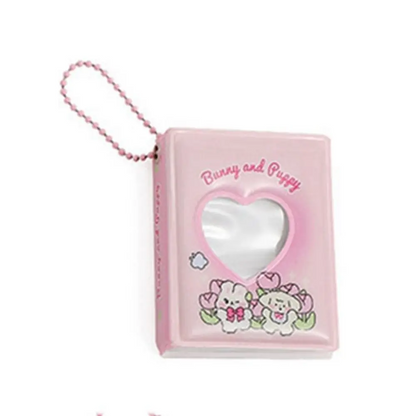 Cartoon 2-inch Mini Photo Album Girl Heart Hollow Photo Sticker Storage Book Key Chain Girl Love Hanger Card Booklet Key Ring