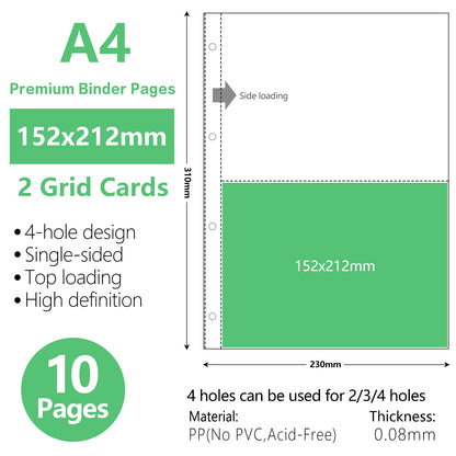 A4 10-Grid Binder Sleeves Photo Album - Premium Storage for Photos, Documents, Art, and Collectibles | Durable, Organize and Protect Your Items in an Efficient, Space-Saving Binder