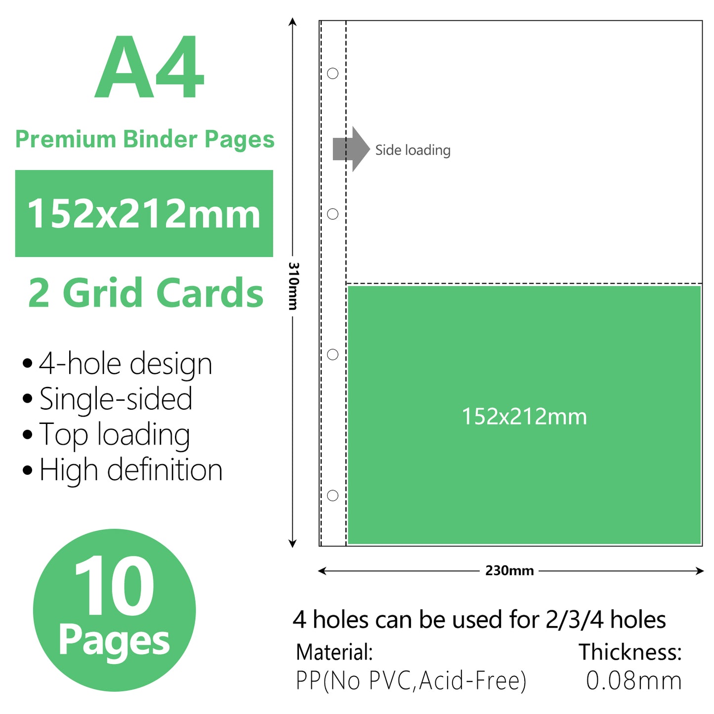 A4 10-Grid Binder Sleeves Photo Album - Premium Storage for Photos, Documents, Art, and Collectibles | Durable, Organize and Protect Your Items in an Efficient, Space-Saving Binder