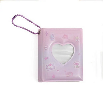 Cartoon 2-inch Mini Photo Album Girl Heart Hollow Photo Sticker Storage Book Key Chain Girl Love Hanger Card Booklet Key Ring