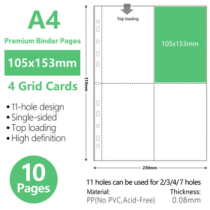 A4 Binder Sleeves Photo Album Binders 1/2/4/6/9 Pockets Inner Pages Transparent Album Accessories Photocard Storage