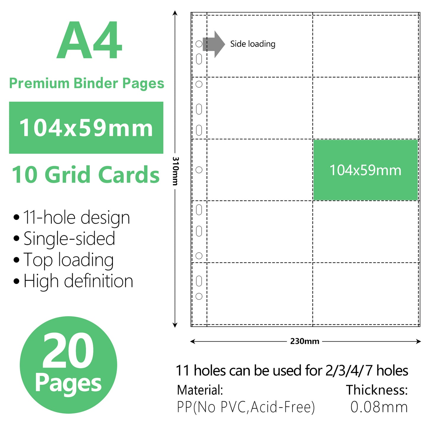 A4 10-Grid Binder Sleeves Photo Album - Premium Storage for Photos, Documents, Art, and Collectibles | Durable, Organize and Protect Your Items in an Efficient, Space-Saving Binder