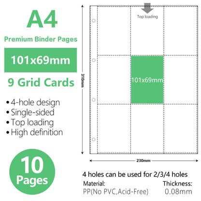 A4 バインダー スリーブ フォトアルバム バインダー 1/2/4/6/9 ポケット インナーページ 透明アルバムアクセサリー フォトカード収納