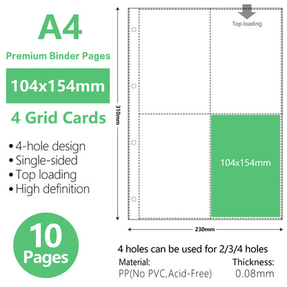 A4 バインダー スリーブ フォトアルバム バインダー 1/2/4/6/9 ポケット インナーページ 透明アルバムアクセサリー フォトカード収納