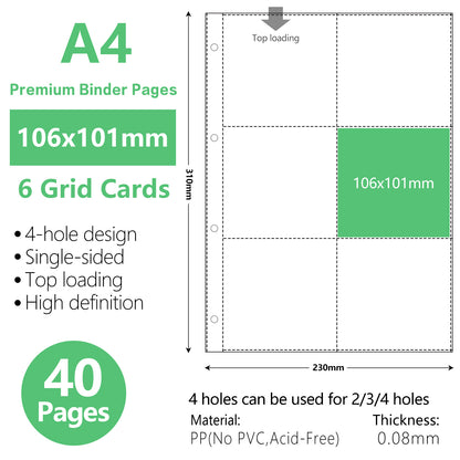 A4 Binder Sleeves Photo Album Binders 1/2/4/6/9 Pockets Inner Pages Transparent Album Accessories Photocard Storage