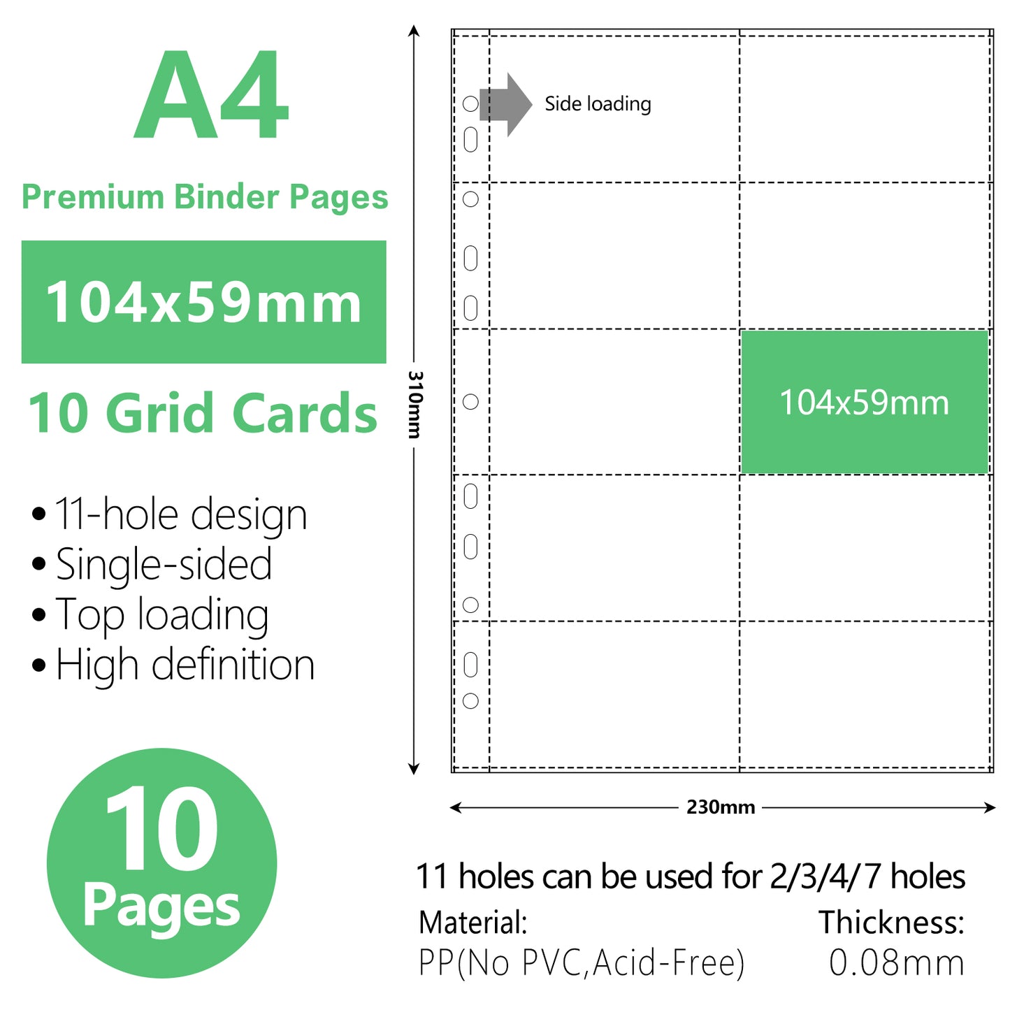 A4 10-Grid Binder Sleeves Photo Album - Premium Storage for Photos, Documents, Art, and Collectibles | Durable, Organize and Protect Your Items in an Efficient, Space-Saving Binder