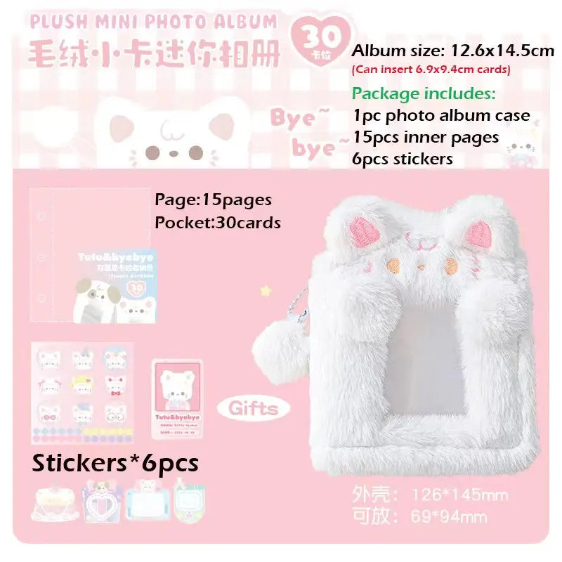 3inch Plush Binder Photocard Holder Kpop Idol Photo Albums with 15pcs Inner Pages Card Collect Book Album for Photographs