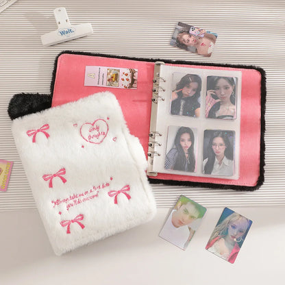 A5 Plush Binder Photocard Holder Bowtie Photo Album Kpop Idol Photocards Collect Book Stationery Album Para Fotografias