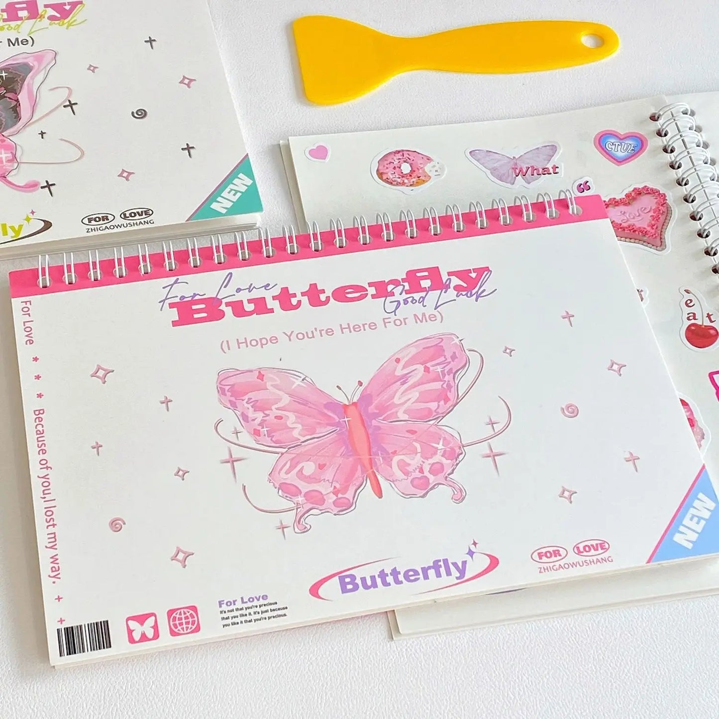 A5 24 Blank Sheets Double-Sided Wind Butterfly Release  Paper Tape Sticker Paper with Plastic Shovel Illustrated Book