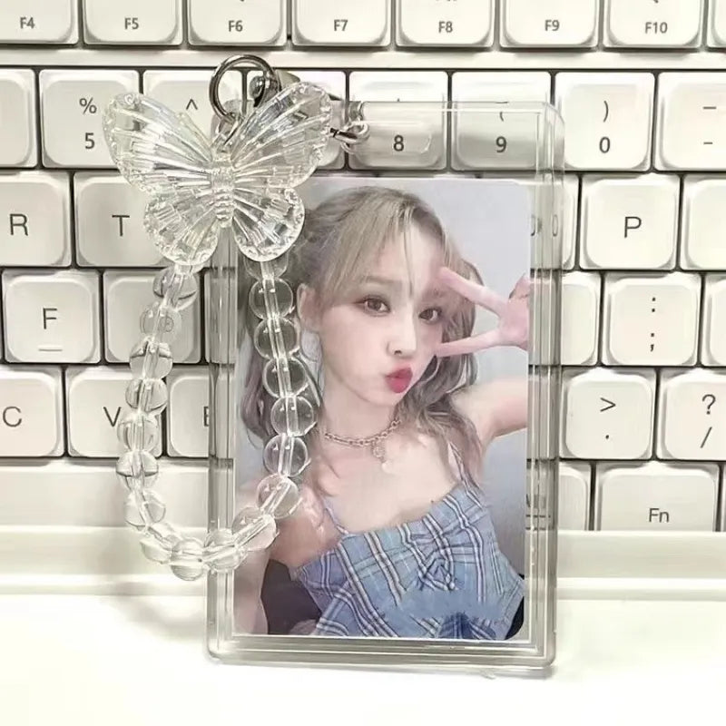 Kpop Photocard Holder Crystal Butterfly 3 Inch Photo Sleeve ID Bank Cards Photo Display Holder Bus Card Protective Case