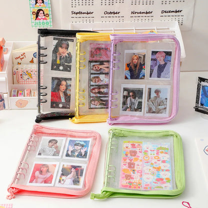 Transparent A5 Kpop Zipper Binder Photocard Collect Book Idol Photo Album Organizer Journal Dairy Stationery Album Fotos