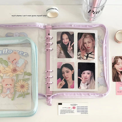 Kawaii A5 Zipper Binder Photocard Holder Kpop Idol Photo Album Collect Book School Stationery Álbumes Para Fotos 포토카드 바인더