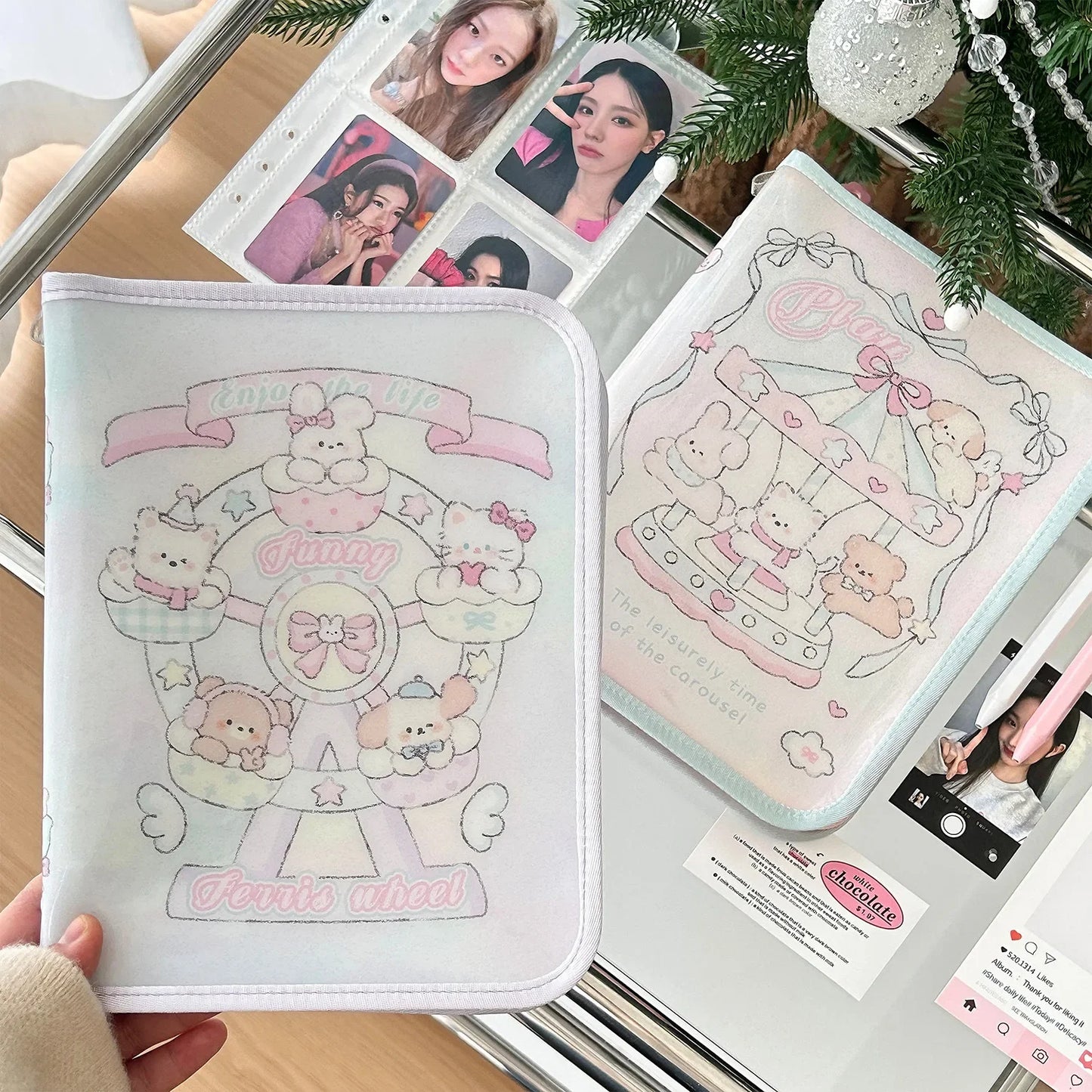 Kawaii A5 Zipper Binder Photocard Holder Kpop Idol Photo Album Collect Book School Stationery Álbumes Para Fotos 포토카드 바인더