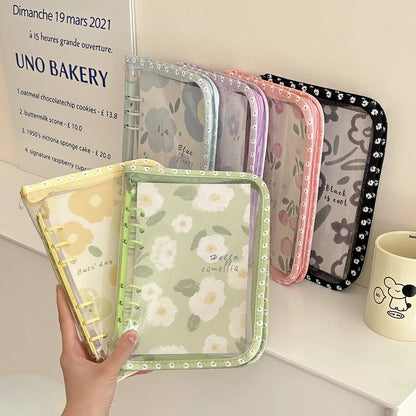 A6 Zipper Binder Photocard Holder Kpop Idol Photo Album PVC Photocards Collect Book Kawaii Flower School Stationery