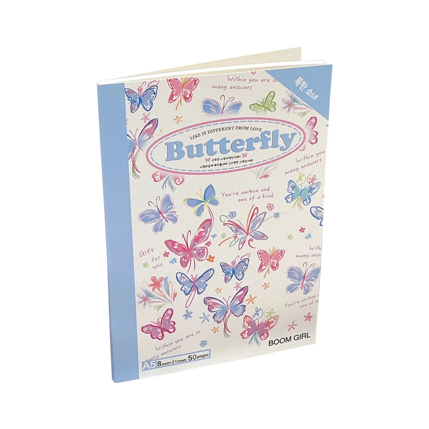 A5 50 Sheets Notebook Kawaii Ins Style Hand-drawn Butterfly Checkered Lines Portable Planner Retro Coil Schedule School