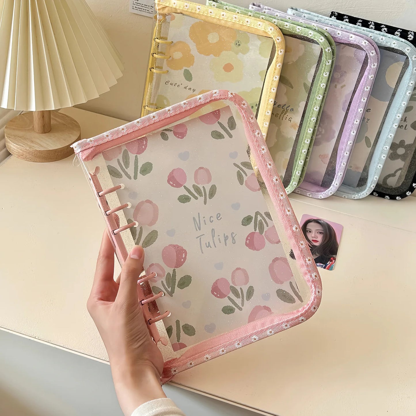 A6 Zipper Binder Photocard Holder Kpop Idol Photo Album PVC Photocards Collect Book Kawaii Flower School Stationery