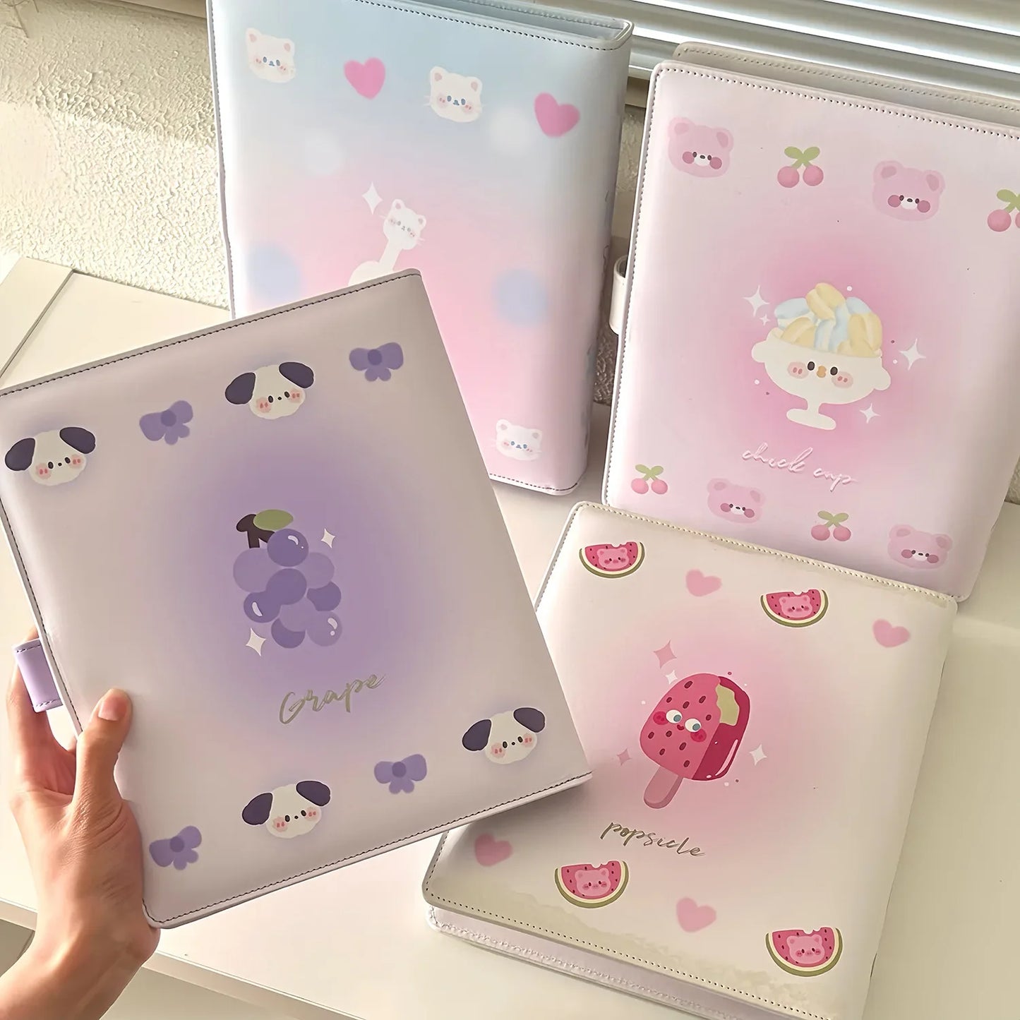 A5 Binder Photocard Holder Kpop Idol Photo Album Kawaii Cat Bear Photocards Collect Book Cards Storage School Stationery