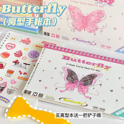 A5 24 Blank Sheets Double-Sided Wind Butterfly Release  Paper Tape Sticker Paper with Plastic Shovel Illustrated Book