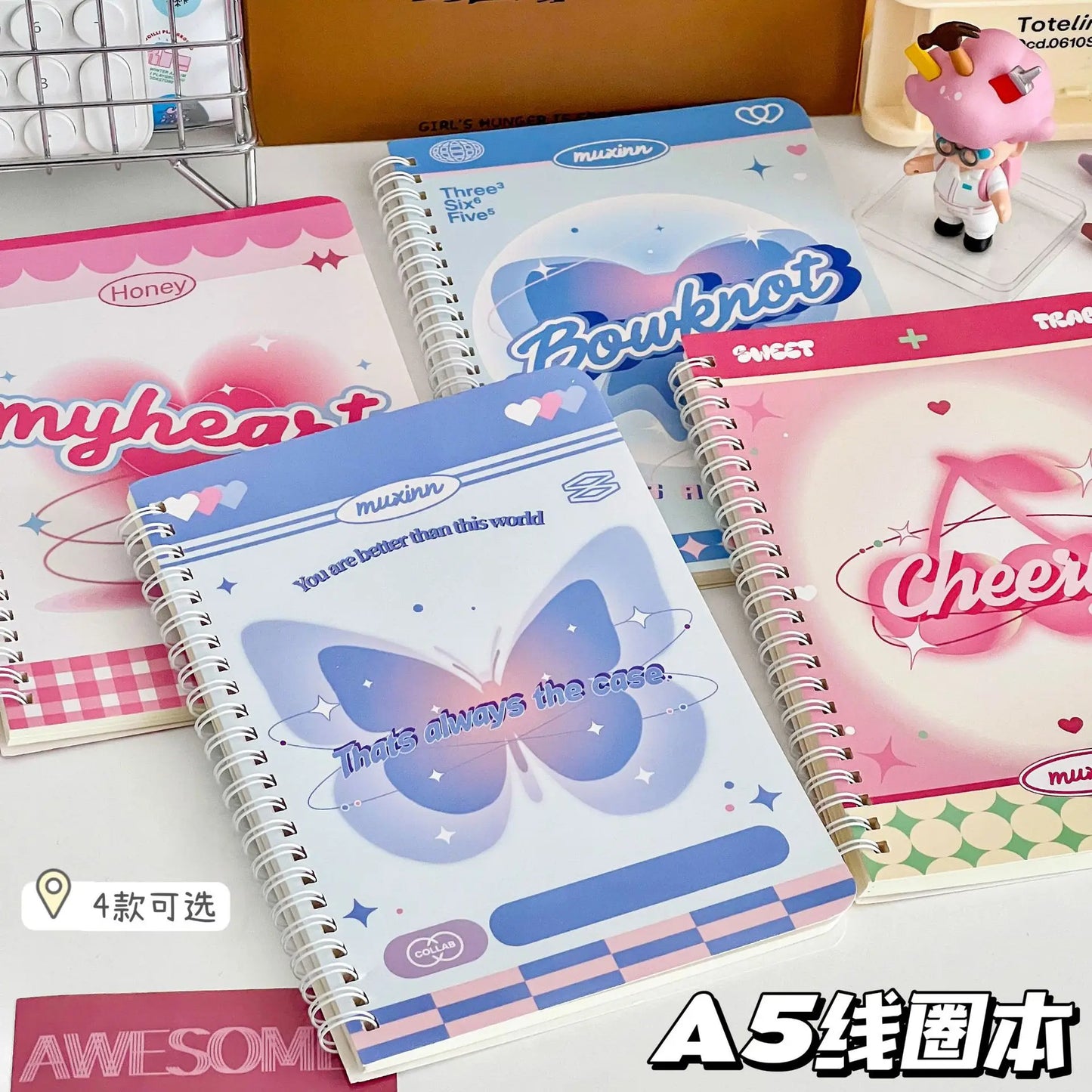 A5 Notebook Pink Blue Gradient Dream Butterfly Coil Notebook Sketchbook Painting Diary Drawing Office School Stationery